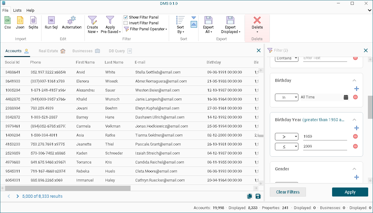 Local Data Warehousing Solution - Main Window